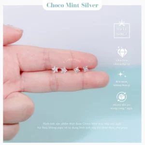 Khuyên tai bạc ta Choco Mint hình nụ 4 và 5 cánh
